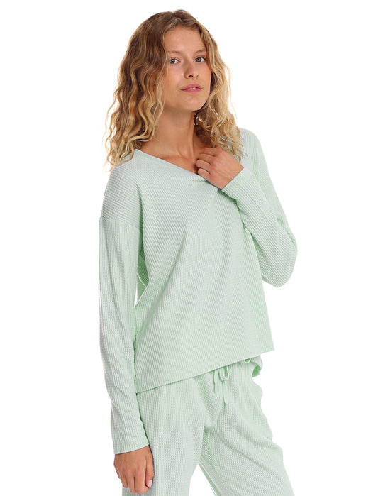 Super Soft Waffle V-Neck LS Top