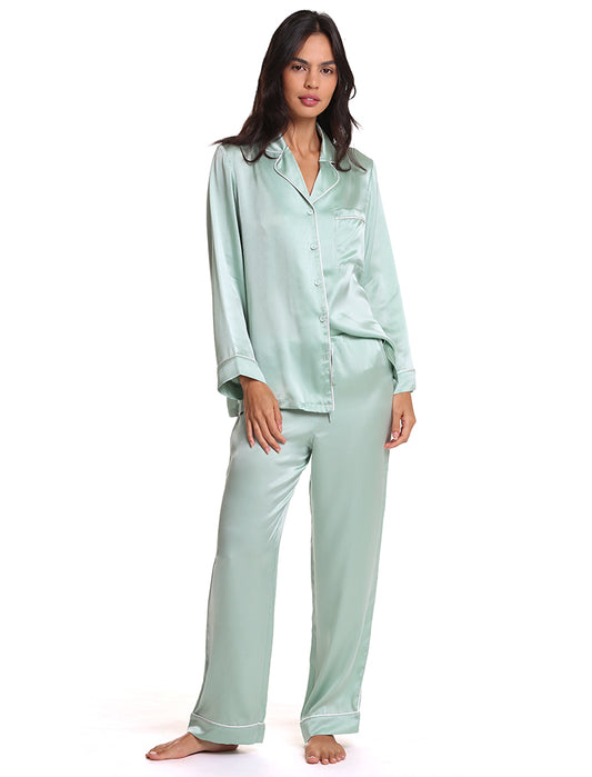 Sylvie Silk Piped Full Length PJ