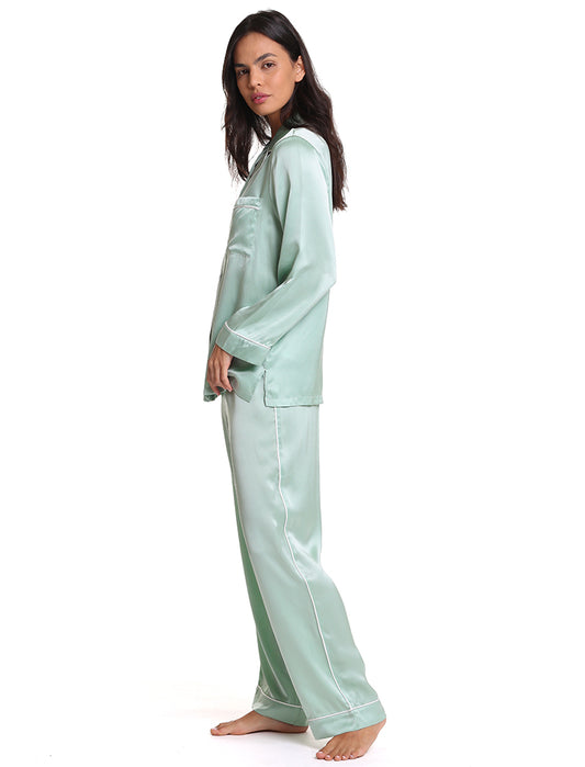 Sylvie Silk Piped Full Length PJ